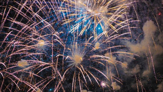 A colourful explosion of fireworks in the night sky