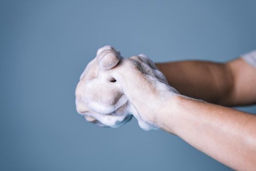 step by step procedure for correct hand washing for proper disinfection, step five, virus and bacteria prevention concept, horizontal photo, copy space for text