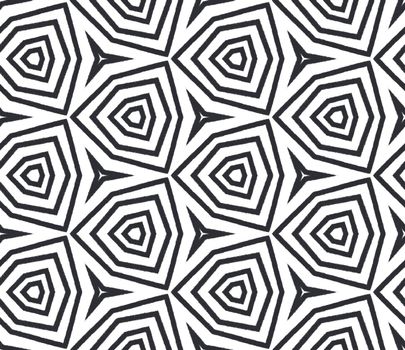 Geometric seamless pattern. Black symmetrical kaleidoscope background. Textile ready classy print, swimwear fabric, wallpaper, wrapping. Hand drawn geometric seamless design.