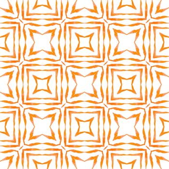 Hand drawn tropical seamless border. Orange dazzling boho chic summer design. Textile ready attractive print, swimwear fabric, wallpaper, wrapping. Tropical seamless pattern.