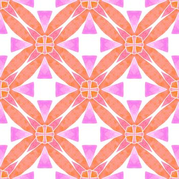 Medallion seamless pattern. Orange outstanding boho chic summer design. Textile ready delicate print, swimwear fabric, wallpaper, wrapping. Watercolor medallion seamless border.