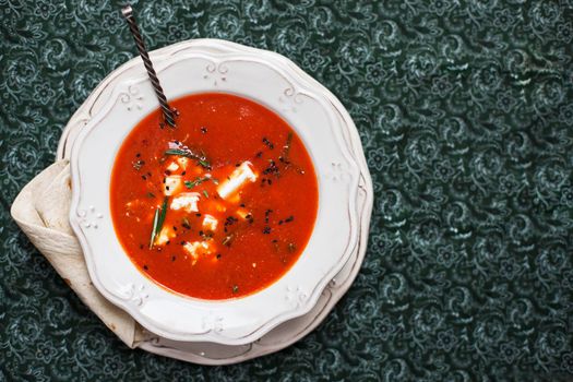 Tasty Tomato soup with pita - Stock image