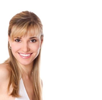 Happy young woman smiling isolated