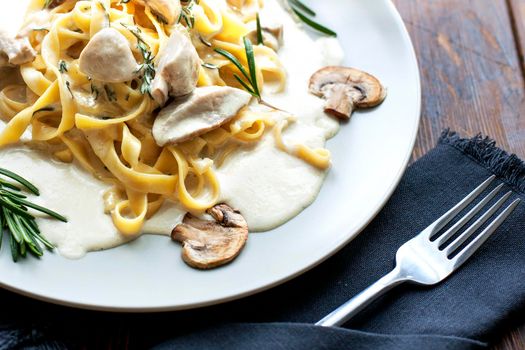 Tagliatelle vegetarian Pasta Dish with Mushrooms - Stock image