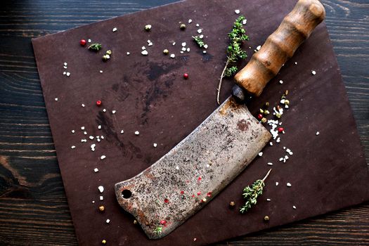 Vintage Meat cleaver. Kitchen knife axe- Stock image