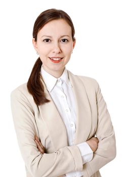 Business woman dressed in suit - Stock Image. Isolated on white.