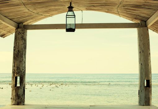 Wooden terrace on the beach, Old-fashioned.