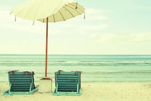 Beach Umbrella and Chairs - Vintage Postcard. Retro Styled, Old-fashioned