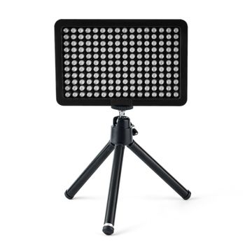 LED panel for video filming, LED lamp on a white background on a tripod
