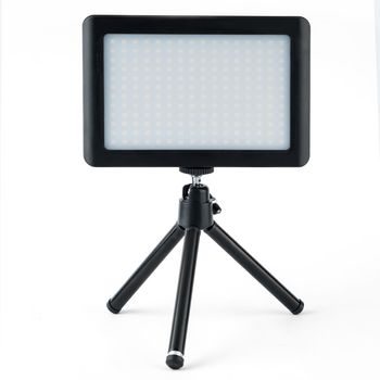 LED panel for video filming, LED lamp on a white background on a tripod