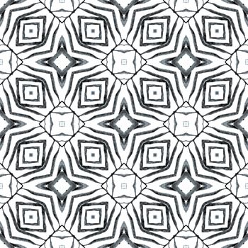 Watercolor medallion seamless border. Black and white terrific boho chic summer design. Textile ready dramatic print, swimwear fabric, wallpaper, wrapping. Medallion seamless pattern.