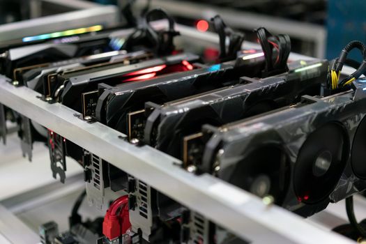 Bitcoin mining farm.  GPU for cryptocurrency miner.