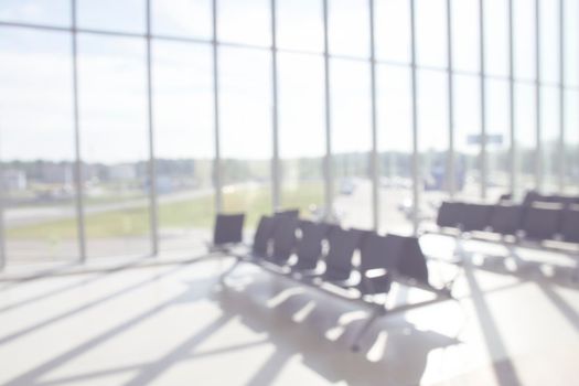 Blurred Seat airport concept. Seat for Passenger waiting fight in airport transport by airplane