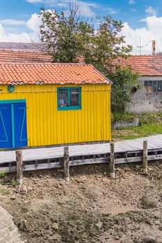 Colorful cabins on the harbor of Château d'Oléron, on the island of Oléron in France