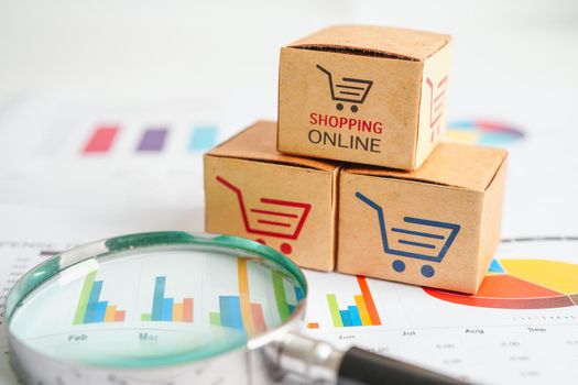 Online shopping, Shopping cart box on business graph, import export, finance commerce.