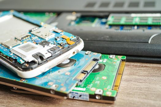 Repairing and upgrade mobile phone, electronic, computer hardware and technology concept.