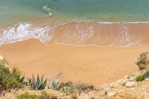 Aerial view of sea waves and sandy beach Atlantic ocean seashore