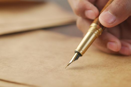 close up of writing with a fountain pen ,