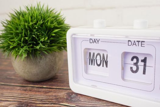 close up of calendar date flipping .