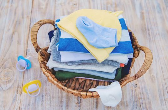 washing baby clothes. Linen dries in the fresh air. Selective focus. nature.