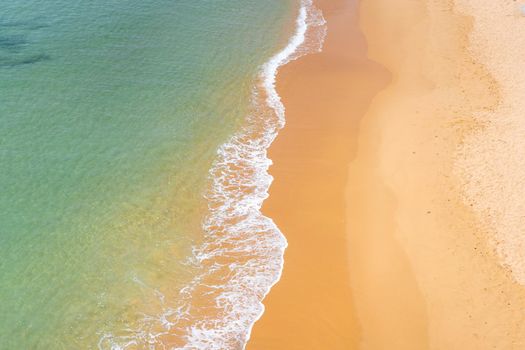 Aerial view of sea waves and sandy beach Atlantic ocean seashore