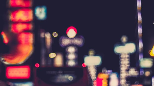 Defocused night Street lights. Bokeh Street lights from cars in the city. Chinese town in Bangkok Thailand