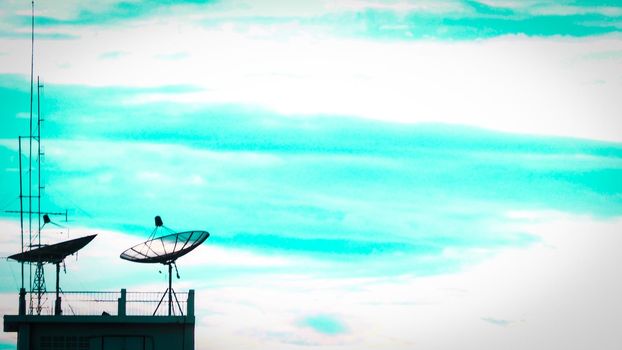 Satellite dish sky sunset communication technology network image background for design. Satellite dish sky sun stars communication technology network image background for design sunset