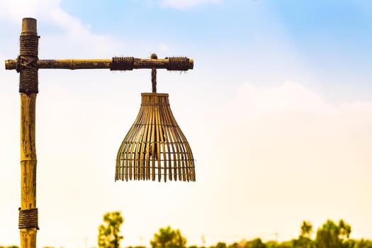 Lantern Bamboo Basket, handmade craft idea for decoration in a rice field with rice .save world clean concept idea