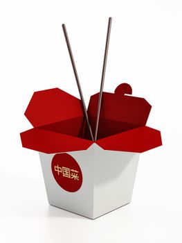 Chinese food box isolated on white background. 3D illustration.