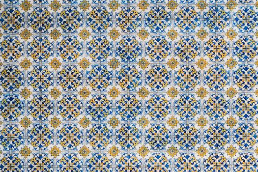 Portuguese tiles . Seamless patchwork tile with Victorian motives. Majolica pottery tile, blue and white azulejo, original traditional Portuguese and Spain decor
