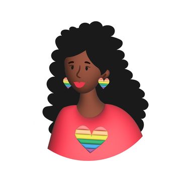 Black-haired curly dark-skinned lesbian girl - illustration