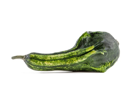 Decorative long pumpkin of green color isolate on a white background.