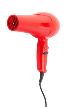 Red hair dryer isolated on a white background