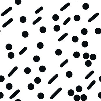 Seamless hand drawn black and white abstract pattern. Monochrome geometric lines spirals dots curves. For modern minimalist decor wrapping paper textile wallpaper