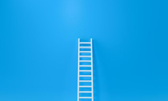 Step ladder on a blue wall, Up and down the stairs. Growth, future, development concept. 3D Rendering