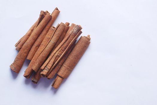 Cinnamon sticks on white background with copy space ,