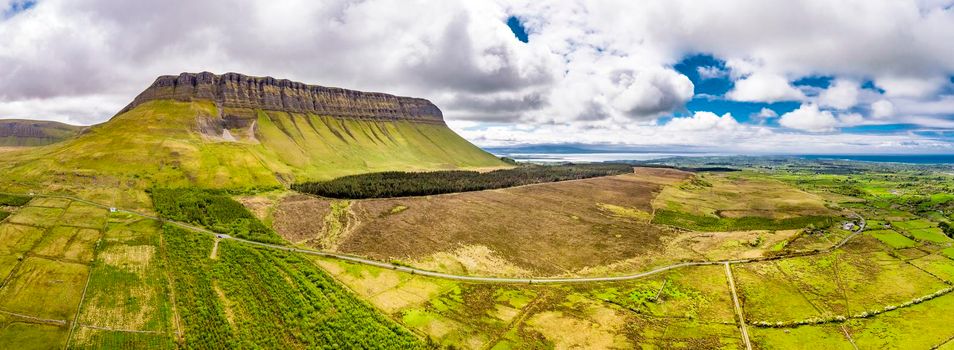 Aerial view of the mountain Benbulbin in County Sligo, Ireland.