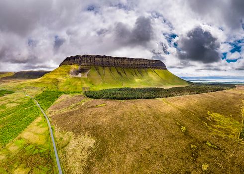 Aerial view of the mountain Benbulbin in County Sligo, Ireland.