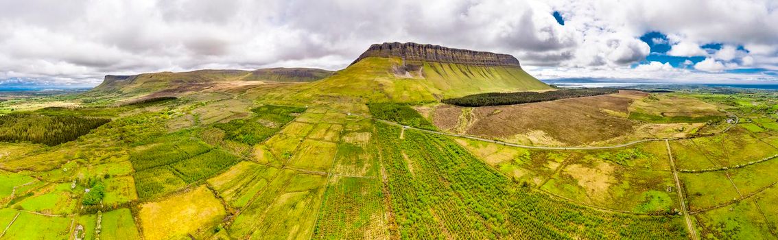 Aerial view of the mountain Benbulbin in County Sligo, Ireland.