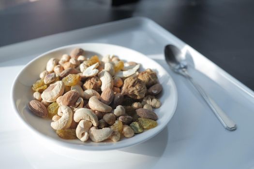 a bowl of mixed nut top down.