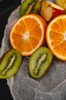 Luxurious fruit background. Studio photography of various fruits isolated on black background. Copy space. high resolution product