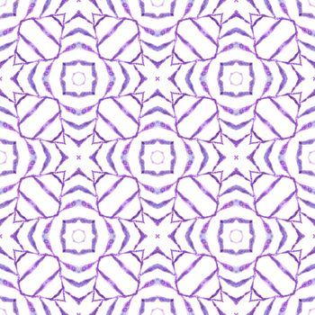 Ikat repeating swimwear design. Purple modern boho chic summer design. Textile ready captivating print, swimwear fabric, wallpaper, wrapping. Watercolor ikat repeating tile border.