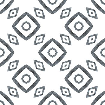 Textile ready fantastic print, swimwear fabric, wallpaper, wrapping. Black and white exceptional boho chic summer design. Watercolor summer ethnic border pattern. Ethnic hand painted pattern.