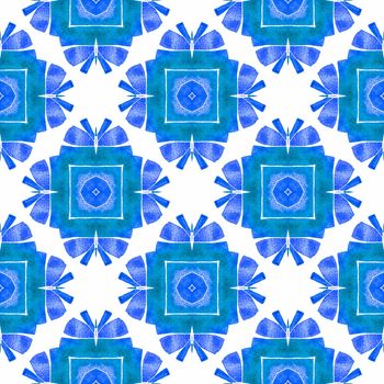 Summer exotic seamless border. Blue favorable boho chic summer design. Exotic seamless pattern. Textile ready mesmeric print, swimwear fabric, wallpaper, wrapping.