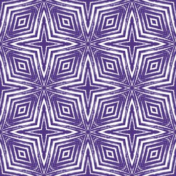 Ikat repeating swimwear design. Purple symmetrical kaleidoscope background. Summer ikat sweamwear pattern. Textile ready magnetic print, swimwear fabric, wallpaper, wrapping.