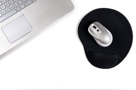 laptop on a white table. Stock image.