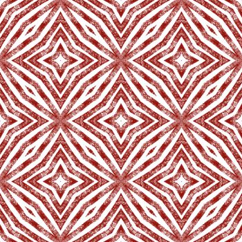 Ethnic hand painted pattern. Wine red symmetrical kaleidoscope background. Textile ready radiant print, swimwear fabric, wallpaper, wrapping. Summer dress ethnic hand painted tile.