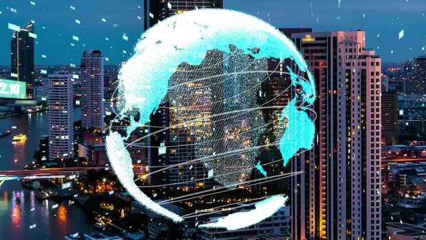 Global connection and the internet network alteration in smart city . Concept of future wireless digital connecting and social media networking .
