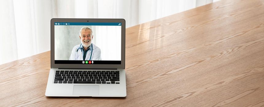 Doctor video call online by modish telemedicine software application for virtual meeting with patient