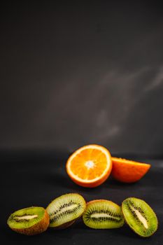 Luxurious fruit background. Studio photography of various fruits isolated on black background. Copy space. high resolution product